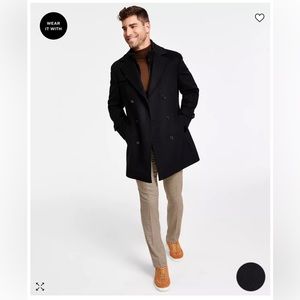 Ralph Lauren - Men’s classic-fit solid double-breasted overcoat w/ attached bib